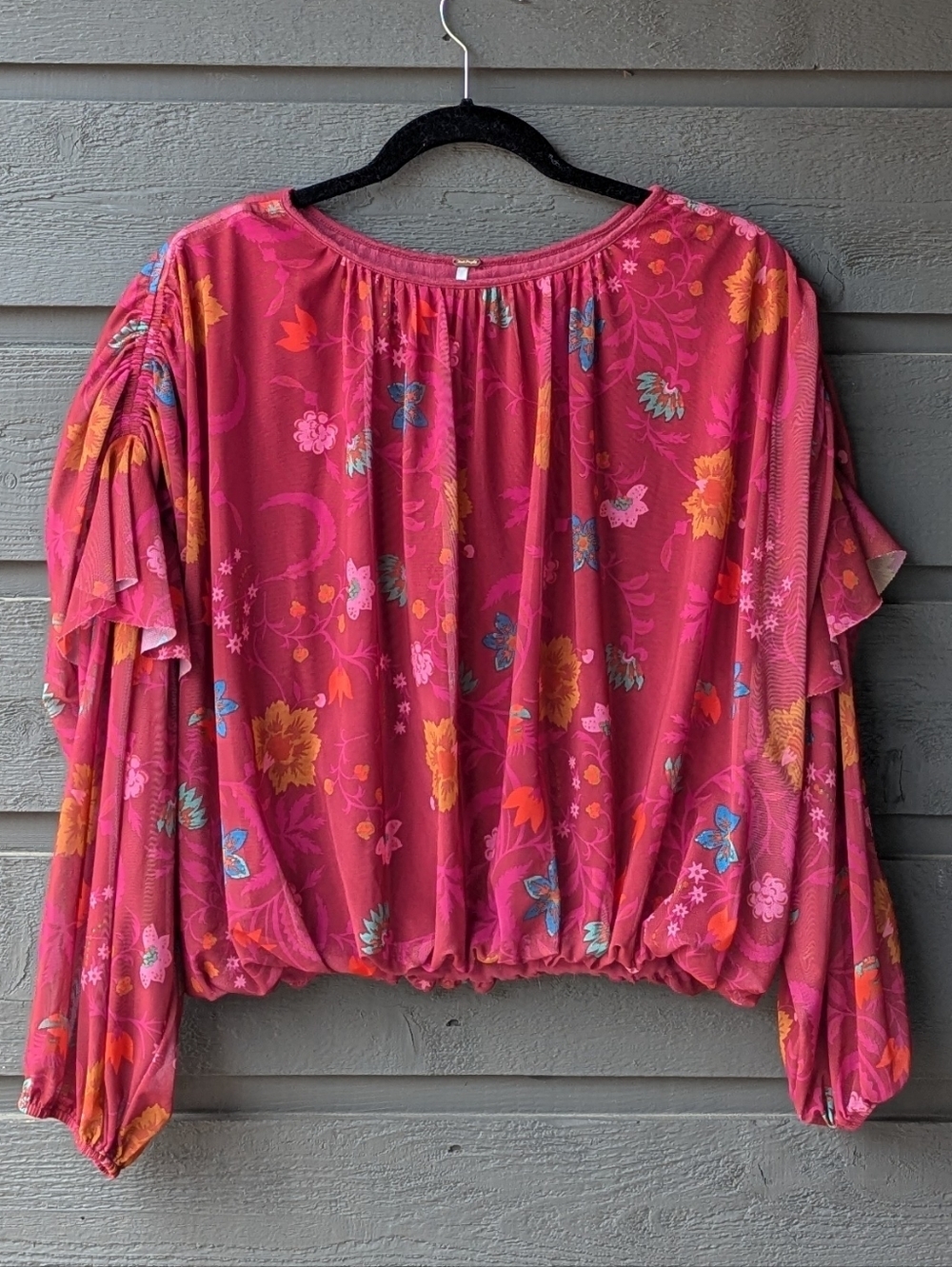 Free People Wildflower Honey Top Red Berry Size XS Oversized Mesh
